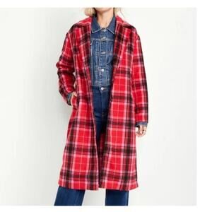 NWT Old Navy Red Plaid Longline Coat NWT (2023–2024) size Small petite